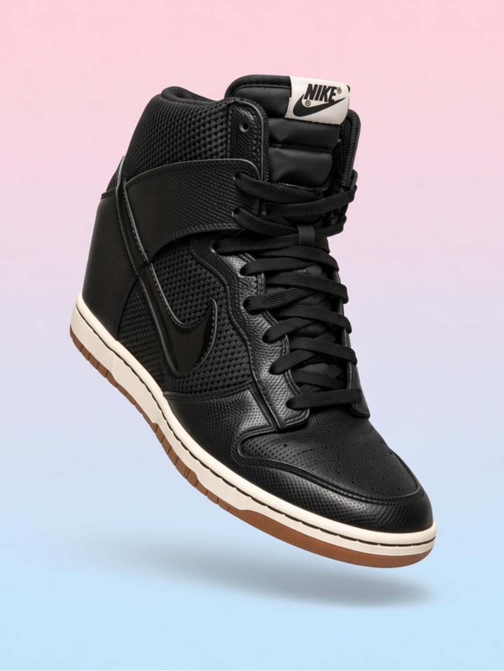 Vintage Nike Dunk Sky Hi “Black Sail” hidden-wedge sneakers, style 579763-001.